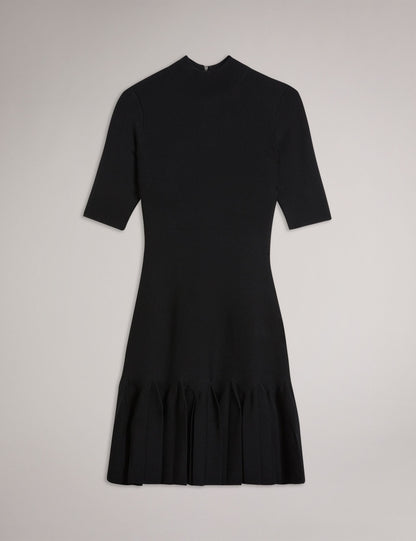 Ted Baker CANDDY - Pleated Hem Bodycon Knit Mini Dress BLACK