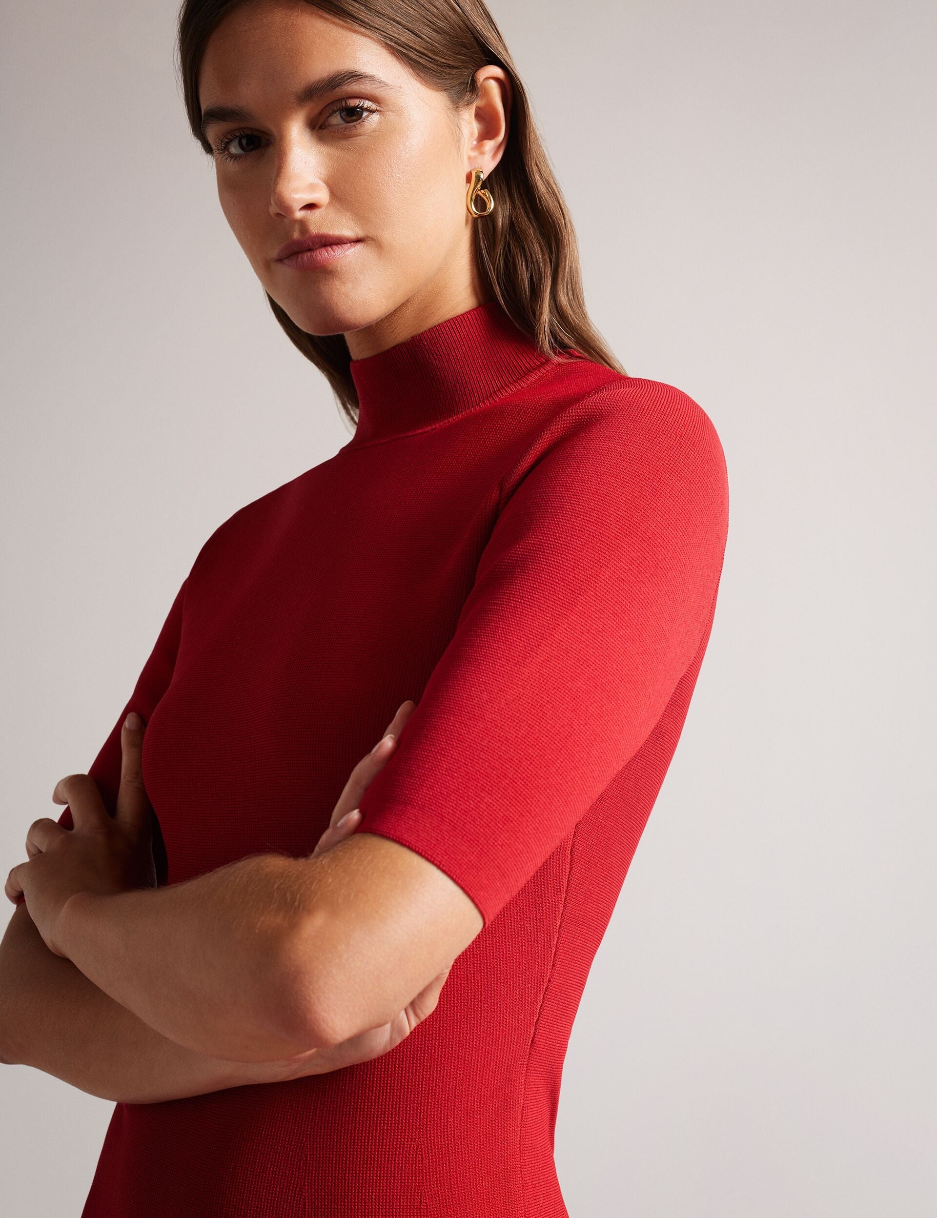 Ted Baker CANDDY - Pleated Hem Bodycon Knit Mini Dress RED