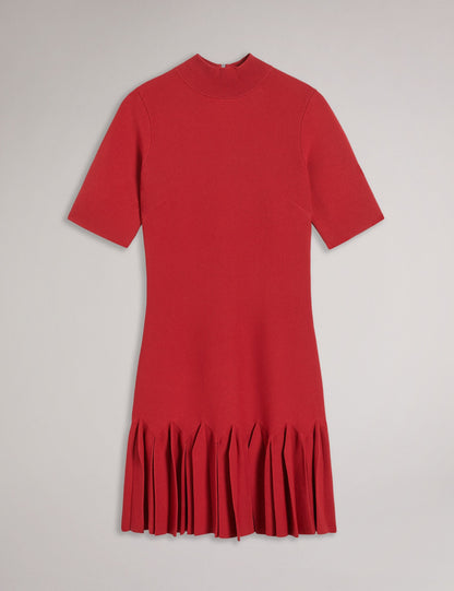 Ted Baker CANDDY - Pleated Hem Bodycon Knit Mini Dress RED