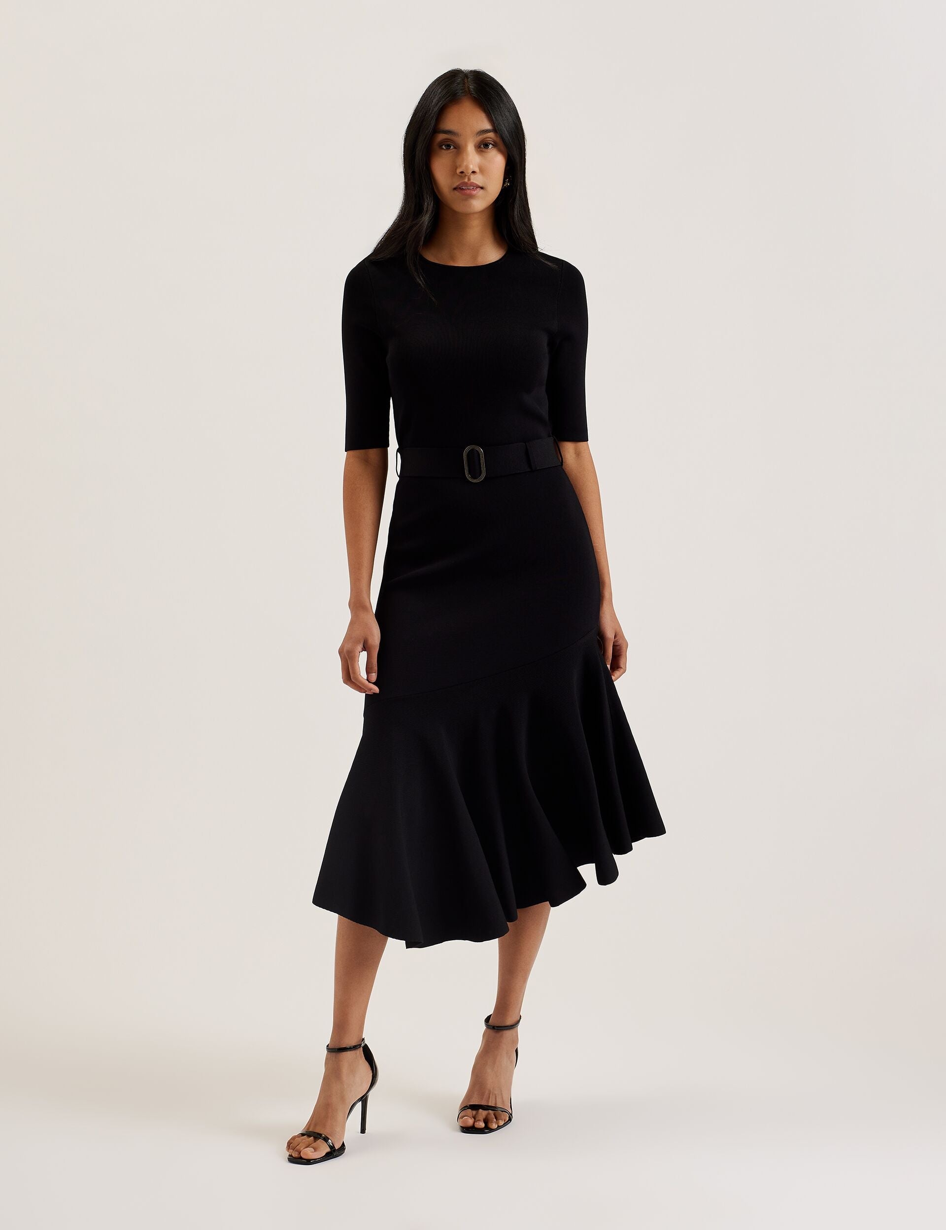 Ted Baker SAMALEE - Flippy Hem Knitted Midi Dress BLACK