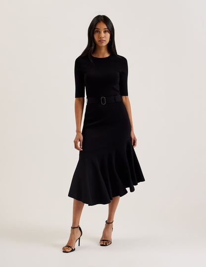 Ted Baker SAMALEE - Flippy Hem Knitted Midi Dress BLACK
