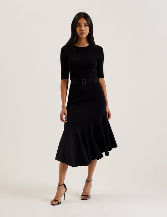 Ted Baker SAMALEE - Flippy Hem Knitted Midi Dress BLACK
