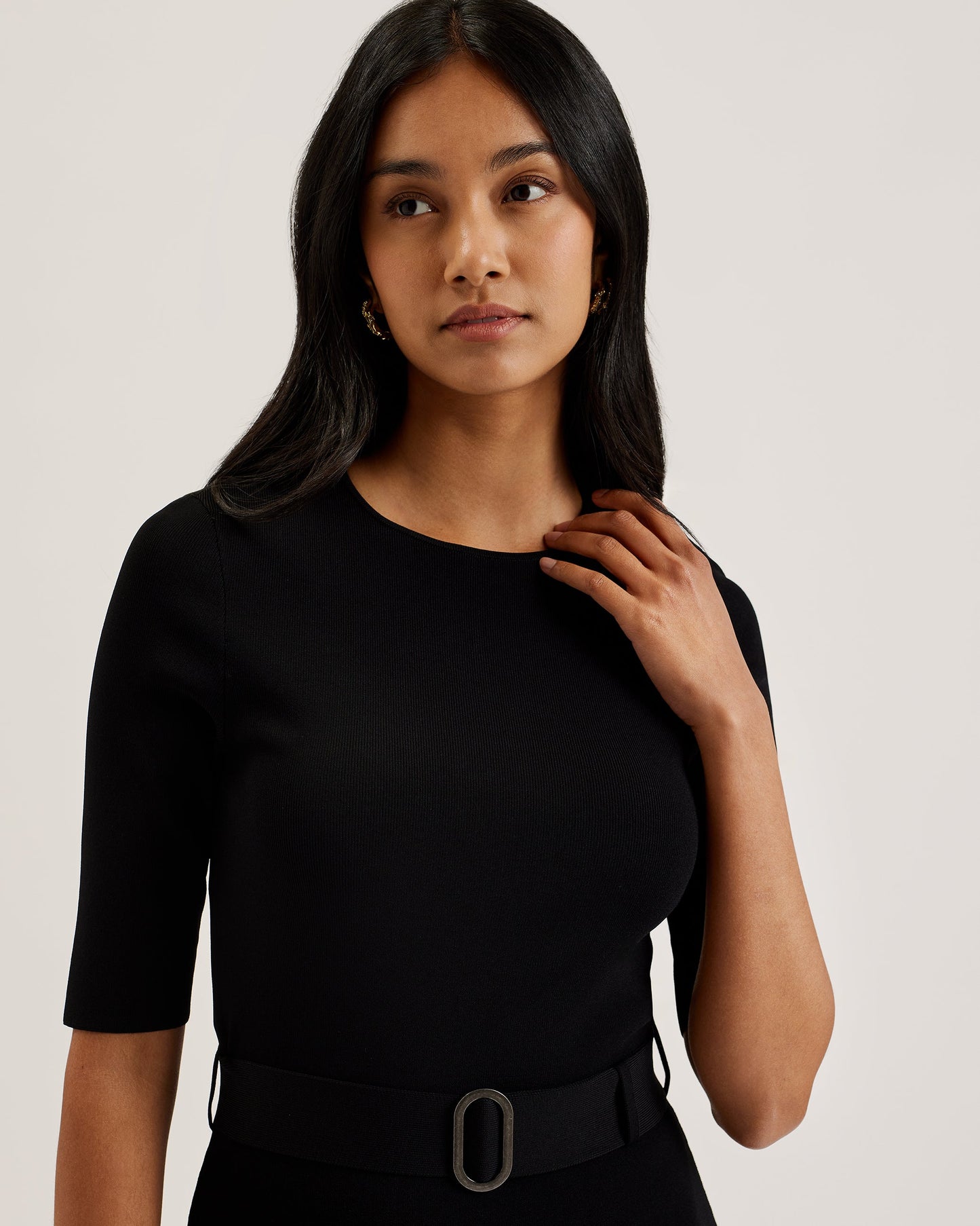 Ted Baker SAMALEE - Flippy Hem Knitted Midi Dress BLACK