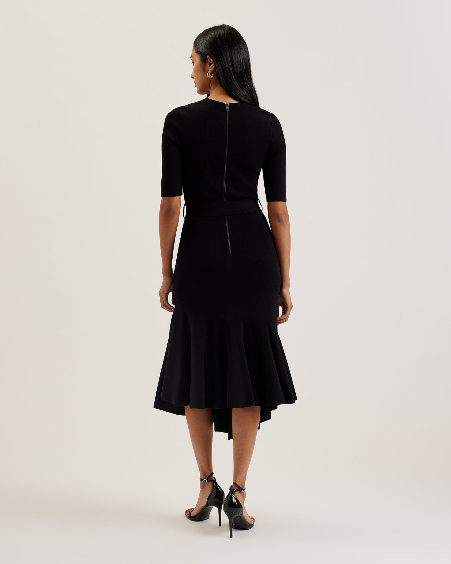 Ted Baker SAMALEE - Flippy Hem Knitted Midi Dress BLACK