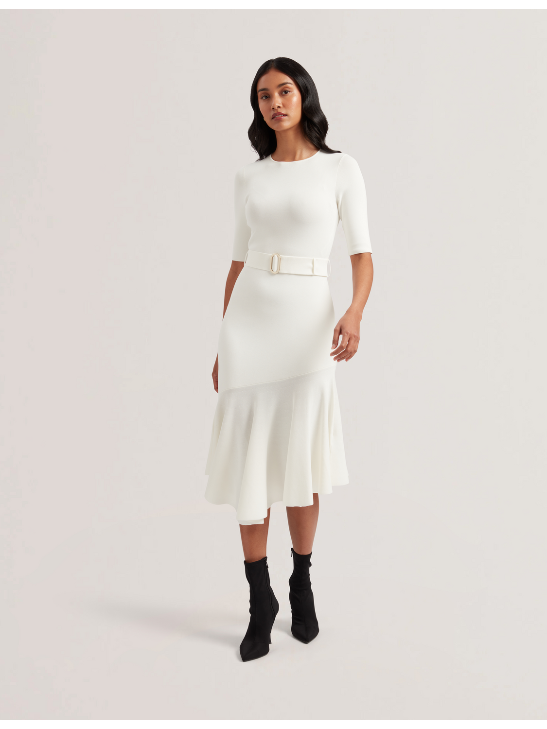 Ted Baker SAMALEE - Flippy Hem Knitted Midi Dress IVORY