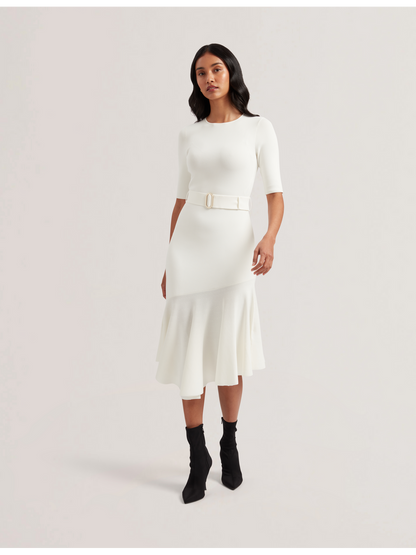 Ted Baker SAMALEE - Flippy Hem Knitted Midi Dress IVORY