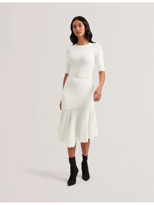 Ted Baker SAMALEE - Flippy Hem Knitted Midi Dress IVORY