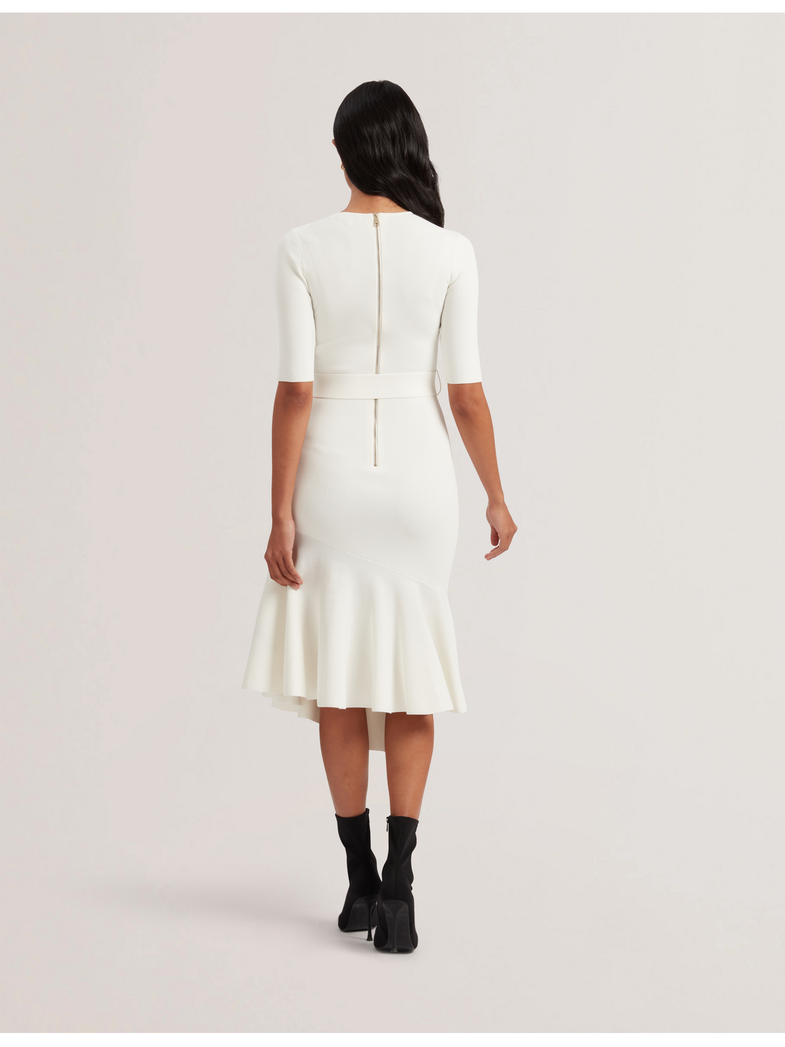 Ted Baker SAMALEE - Flippy Hem Knitted Midi Dress IVORY