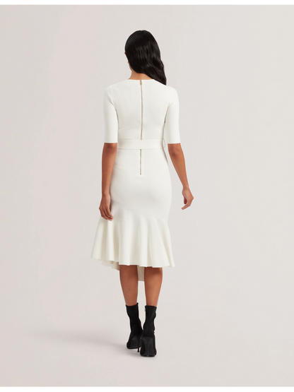 Ted Baker SAMALEE - Flippy Hem Knitted Midi Dress IVORY