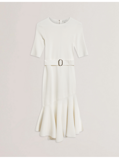 Ted Baker SAMALEE - Flippy Hem Knitted Midi Dress IVORY