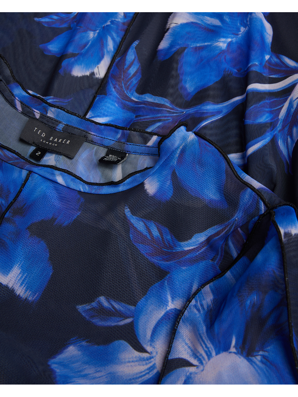 Ted Baker ROZEEN - Mesh Long Sleeve Printed Dress BLUE