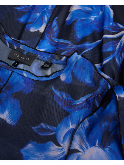 Ted Baker ROZEEN - Mesh Long Sleeve Printed Dress BLUE