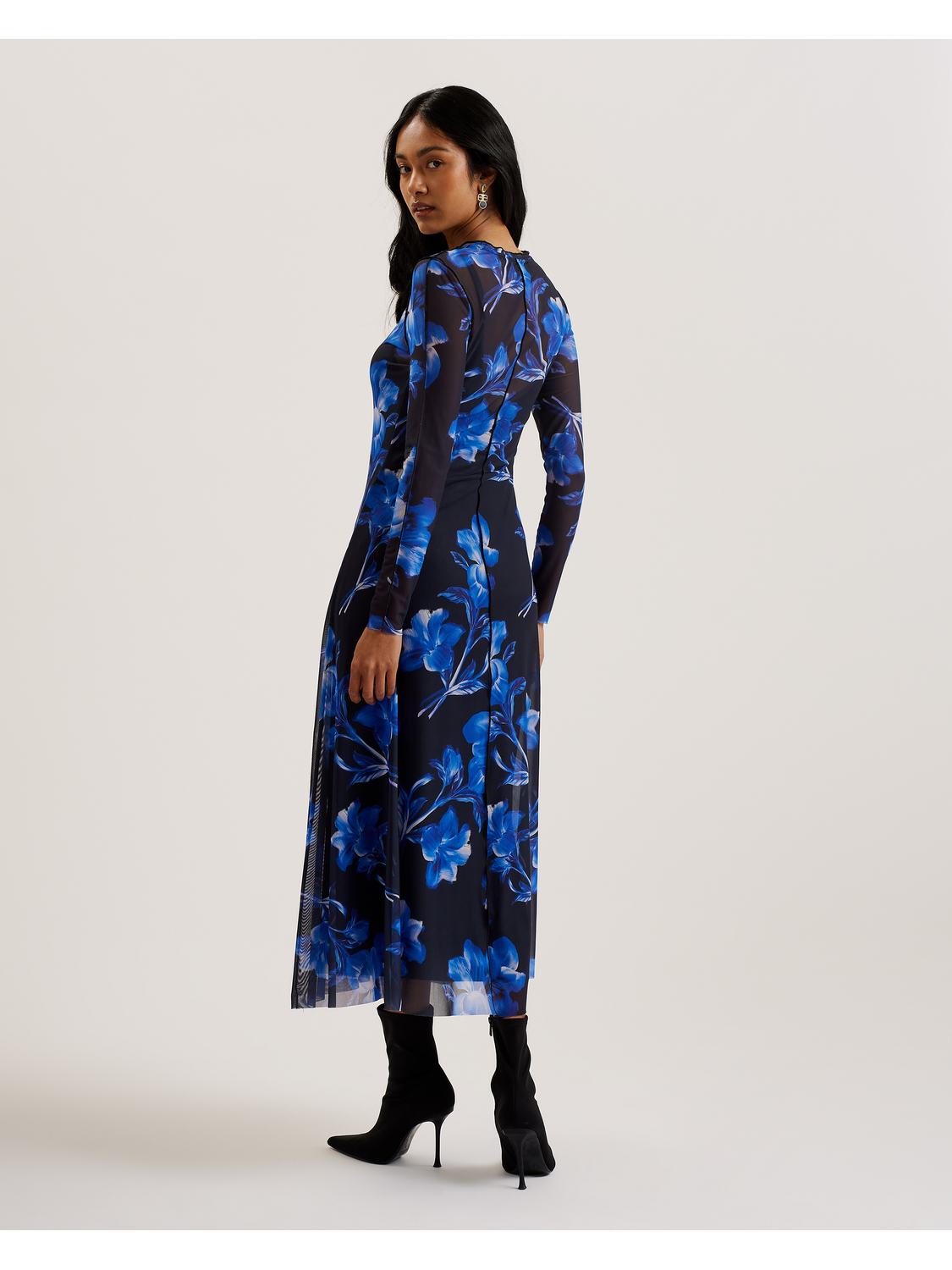 Ted Baker ROZEEN - Mesh Long Sleeve Printed Dress BLUE