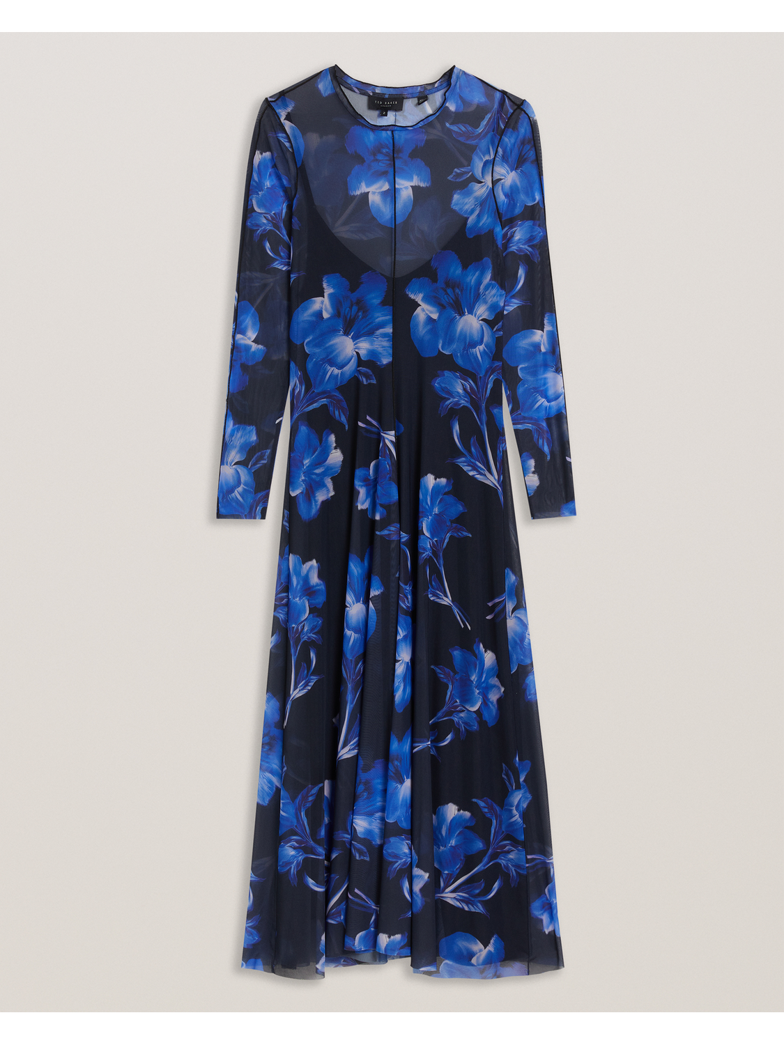 Ted Baker ROZEEN - Mesh Long Sleeve Printed Dress BLUE