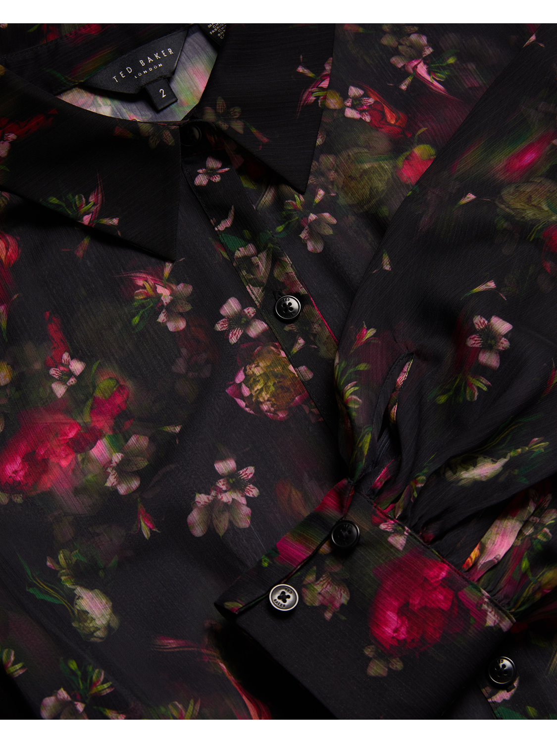 Ted Baker EBENE - Floral Print Belted Mini Shirt Dress BLACK