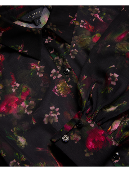 Ted Baker EBENE - Floral Print Belted Mini Shirt Dress BLACK