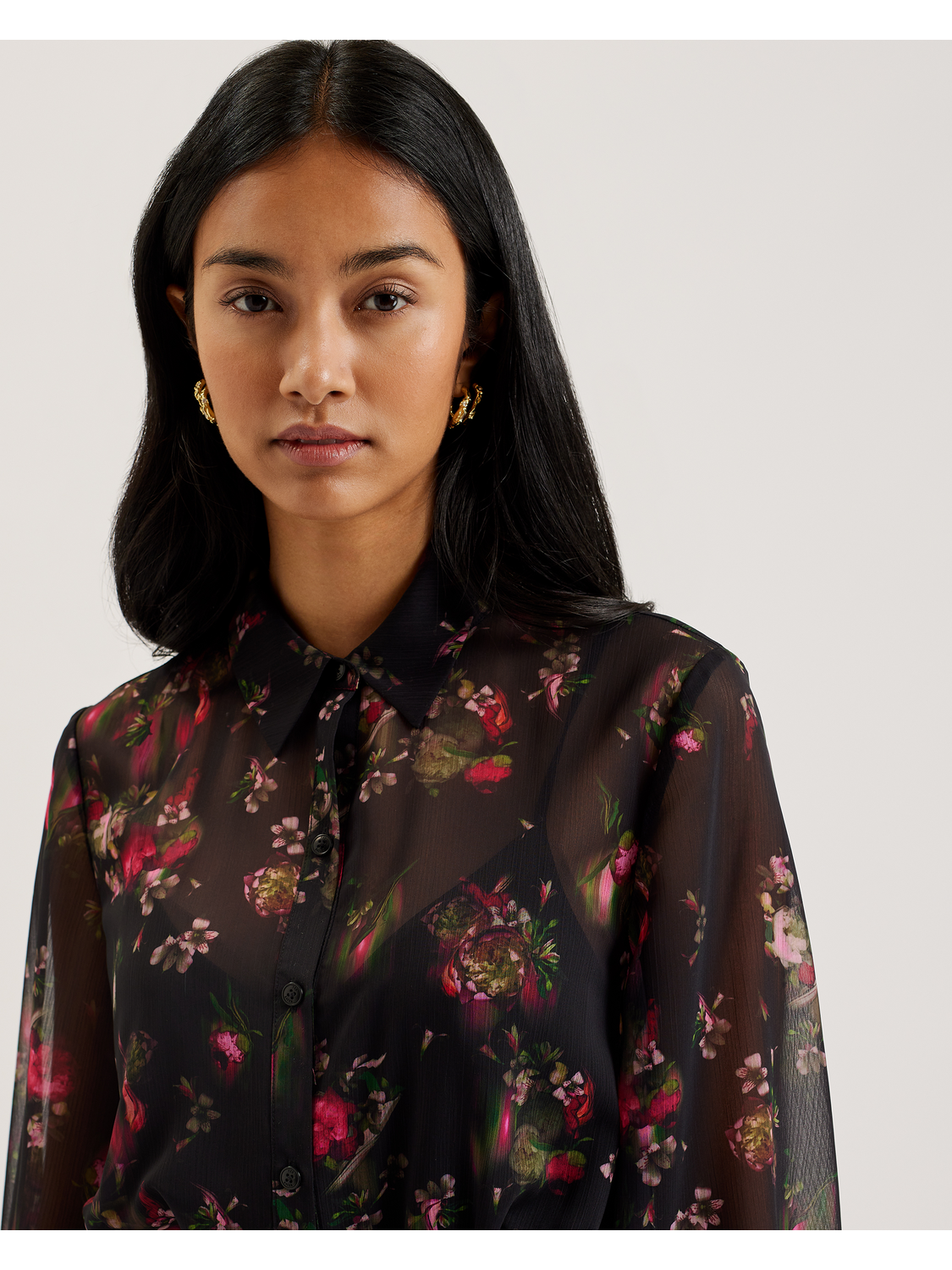 Ted Baker EBENE - Floral Print Belted Mini Shirt Dress BLACK