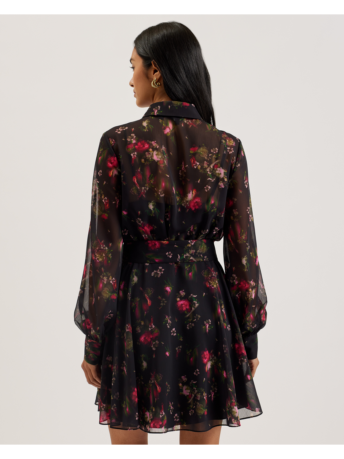 Ted Baker EBENE - Floral Print Belted Mini Shirt Dress BLACK