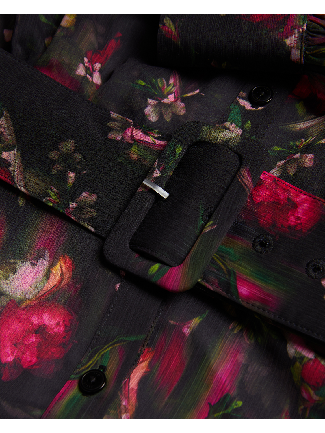 Ted Baker EBENE - Floral Print Belted Mini Shirt Dress BLACK