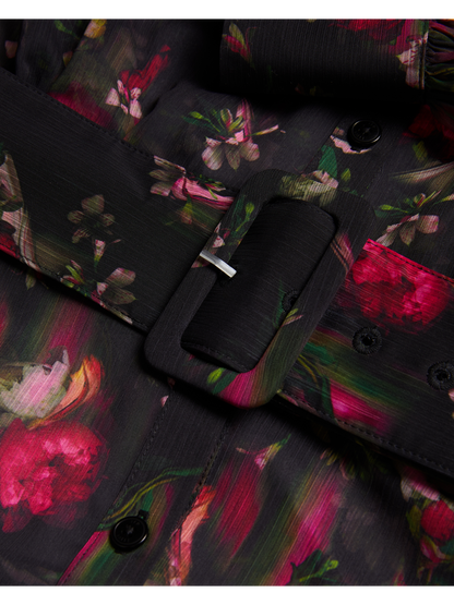 Ted Baker EBENE - Floral Print Belted Mini Shirt Dress BLACK