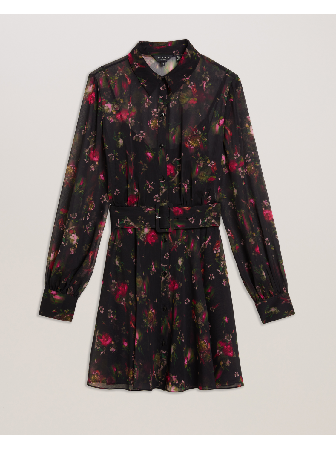 Ted Baker EBENE - Floral Print Belted Mini Shirt Dress BLACK