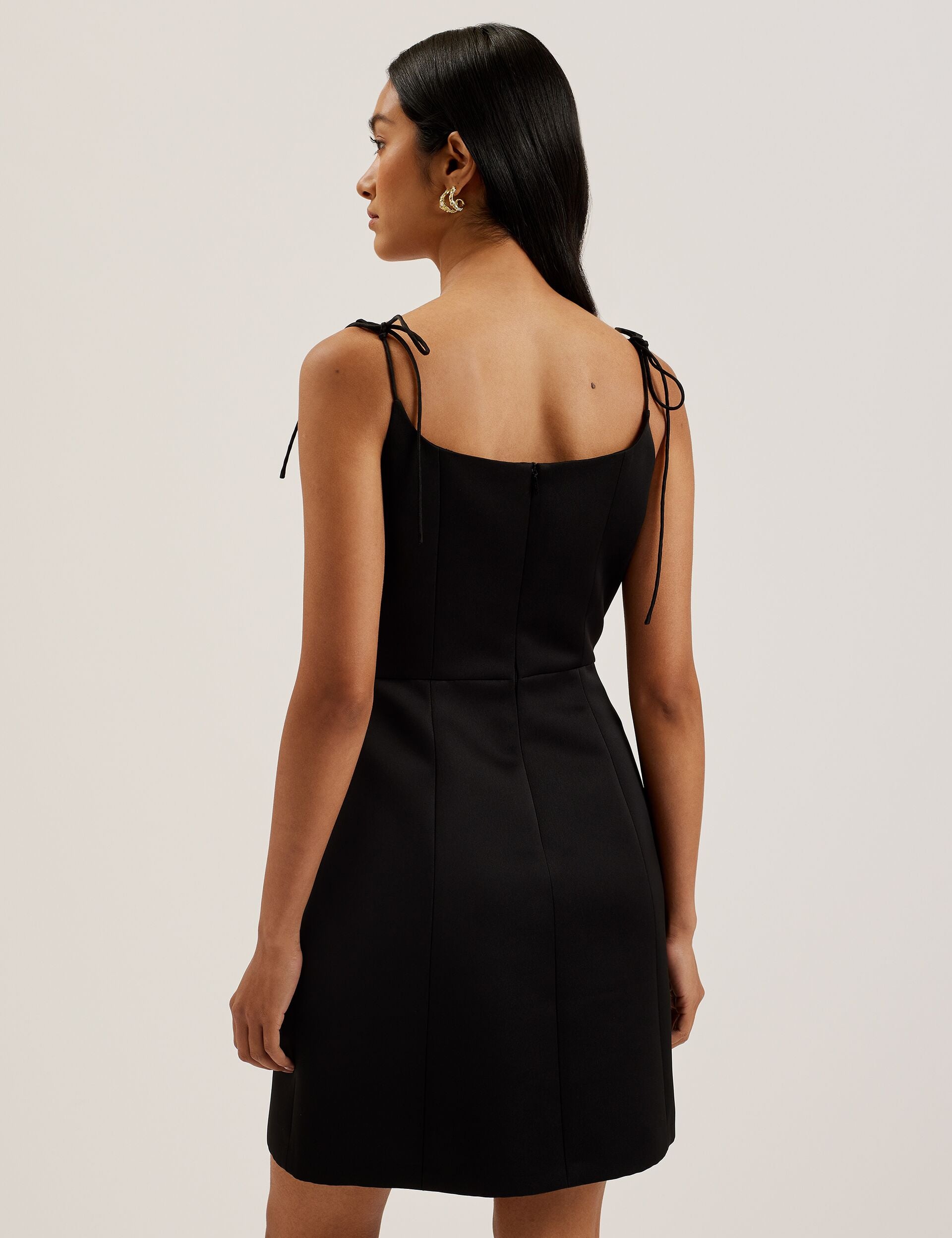 Ted Baker KAVALA - Tie Strap Square Neck Mini Dress BLACK