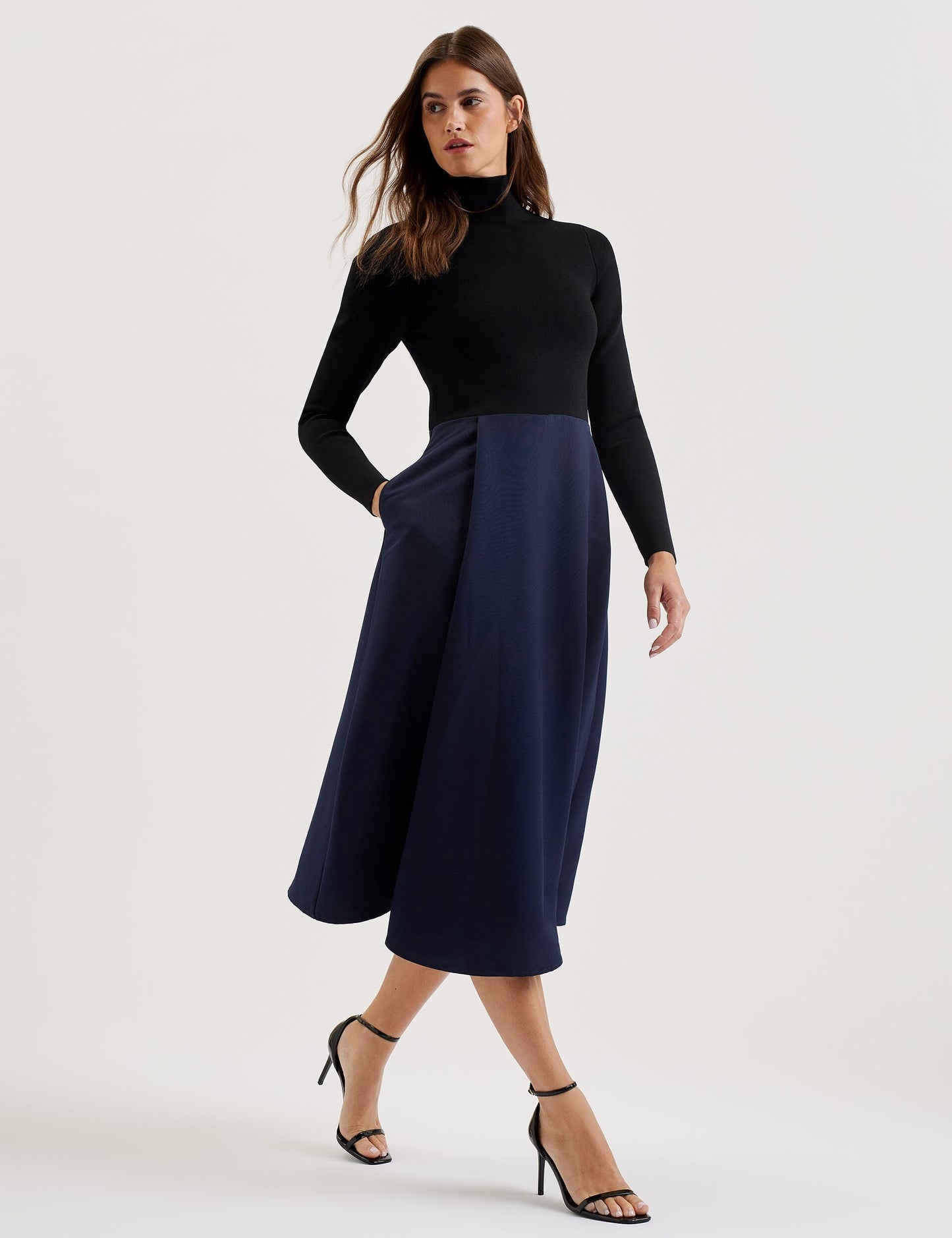 Ted Baker CHIRA - Knit Bodice Midi Dress With Wrap Skirt BLACK