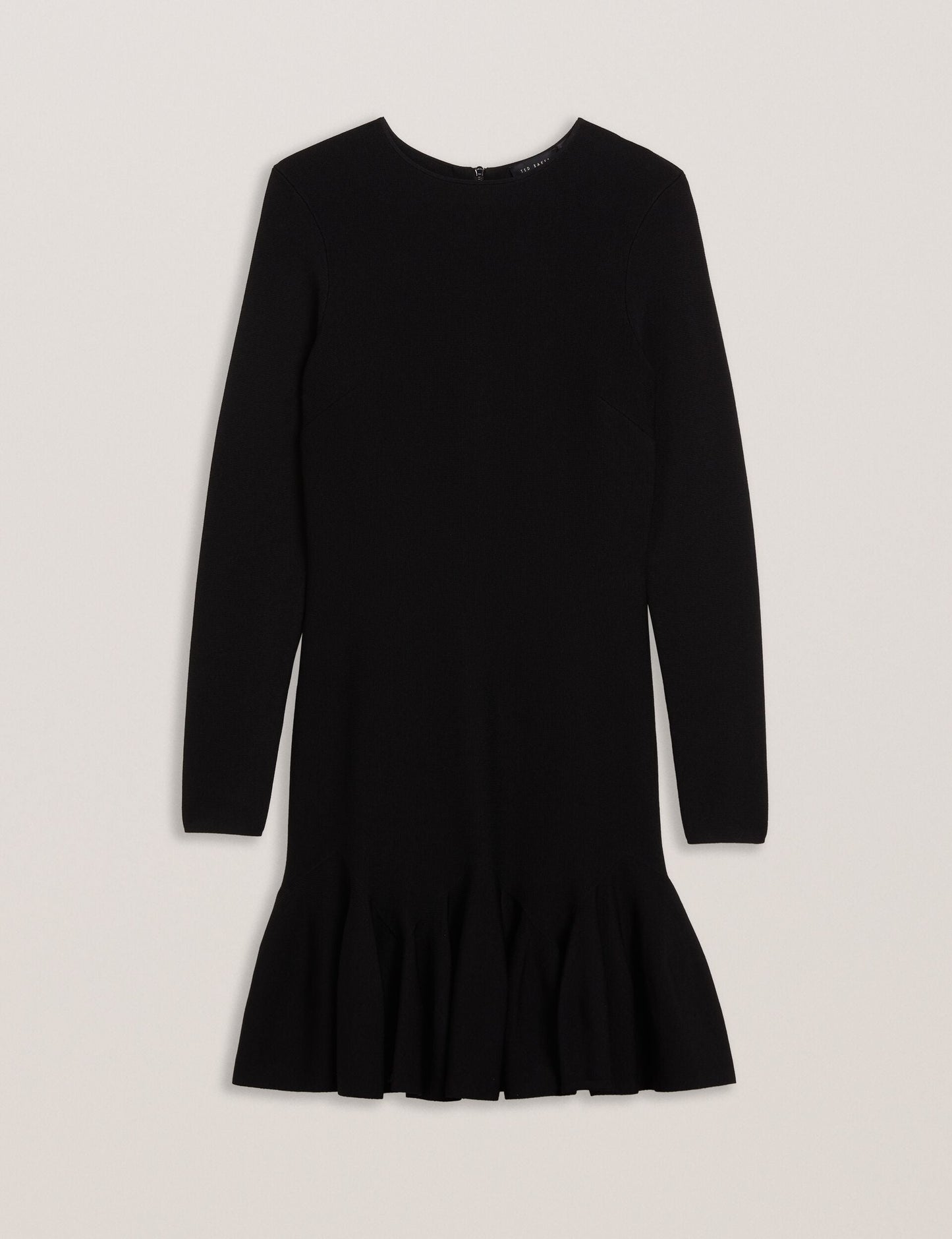 Ted Baker LOISSS - Flounce Hem Long Sleeve Knitted Mini Dress BLACK