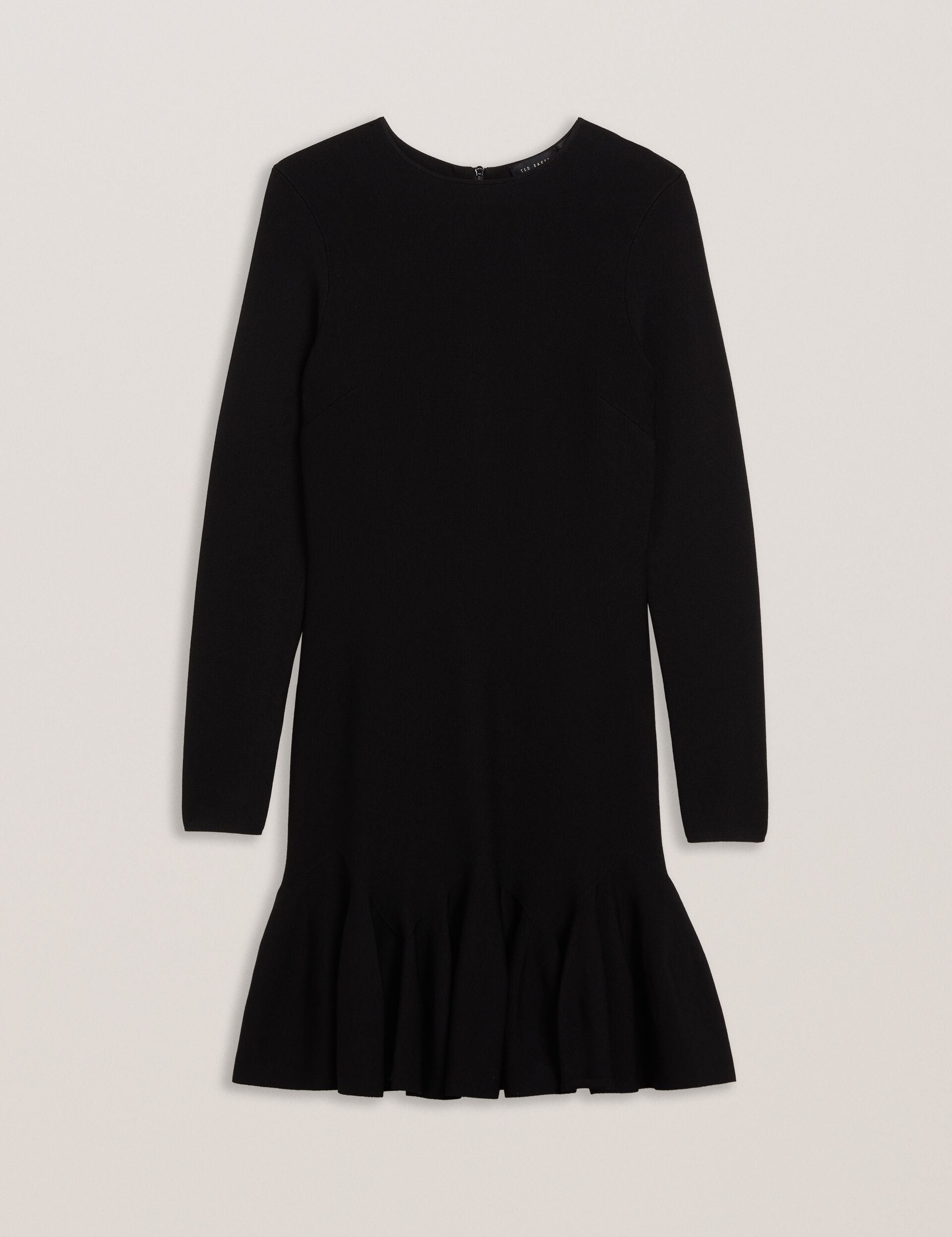 Ted Baker LOISSS - Flounce Hem Long Sleeve Knitted Mini Dress BLACK