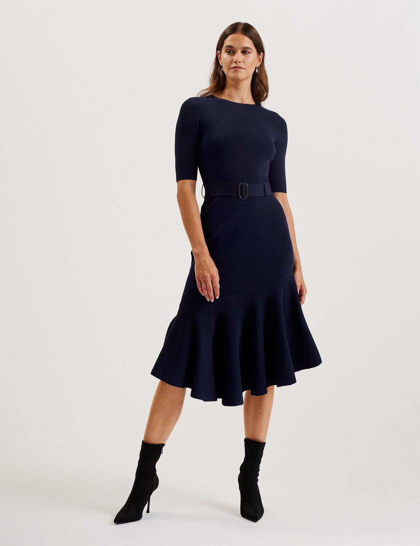 Ted Baker SAMALEE - Flippy Hem Knitted Midi Dress DARK BLUE
