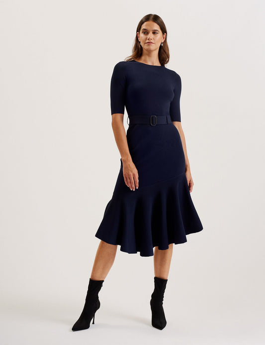 Ted Baker SAMALEE - Flippy Hem Knitted Midi Dress DARK BLUE