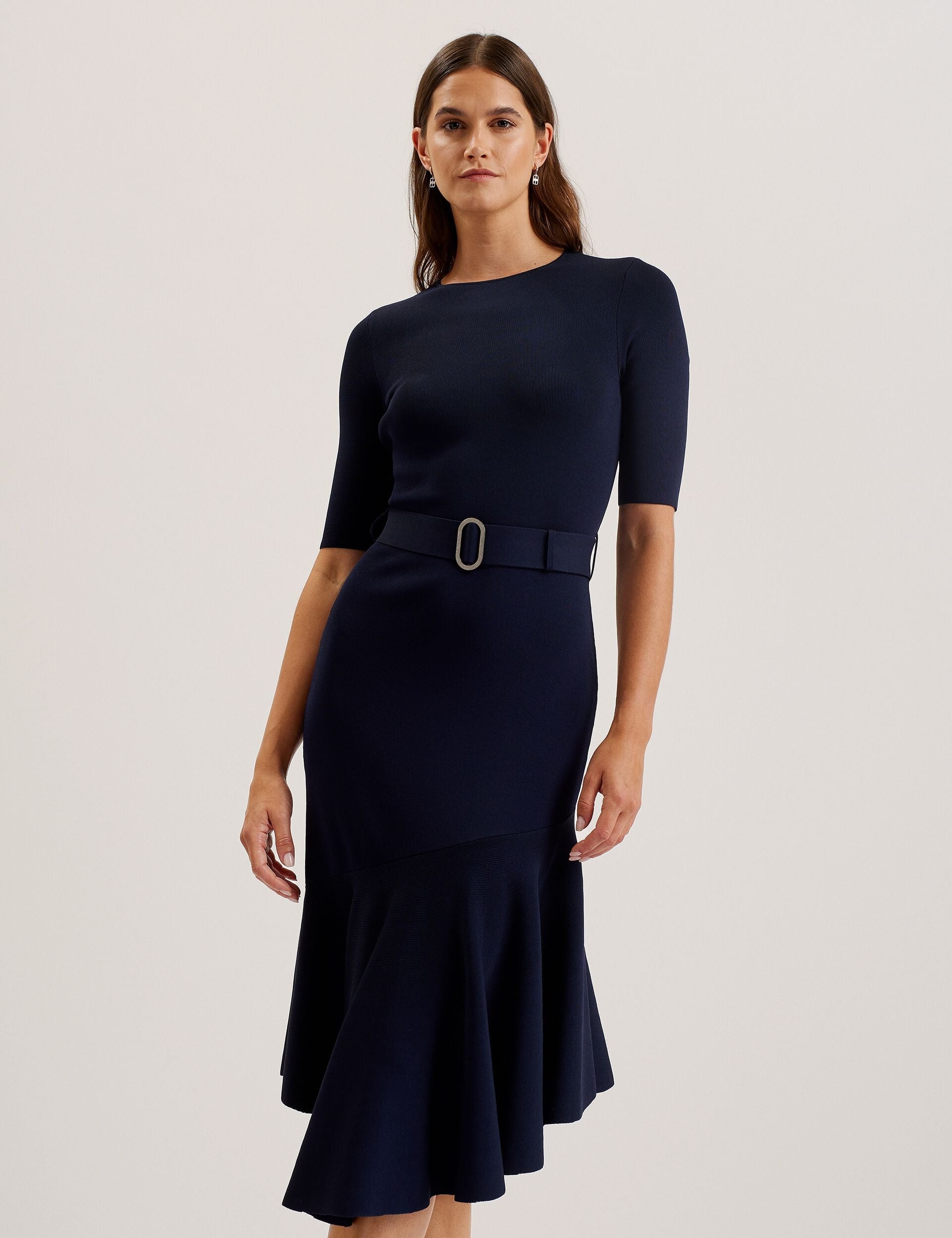 Ted Baker SAMALEE - Flippy Hem Knitted Midi Dress DARK BLUE