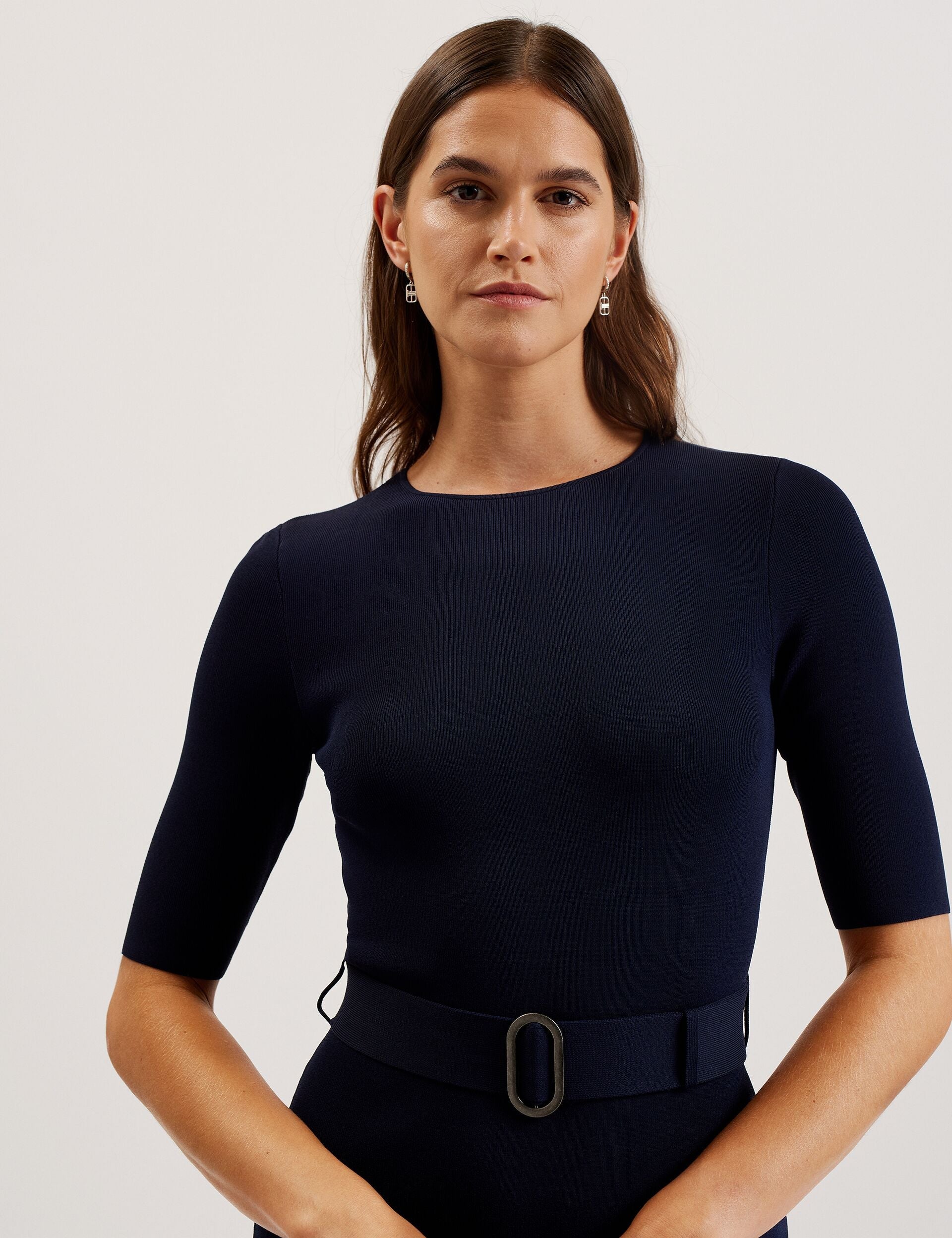 Ted Baker SAMALEE - Flippy Hem Knitted Midi Dress DARK BLUE