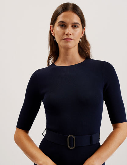 Ted Baker SAMALEE - Flippy Hem Knitted Midi Dress DARK BLUE