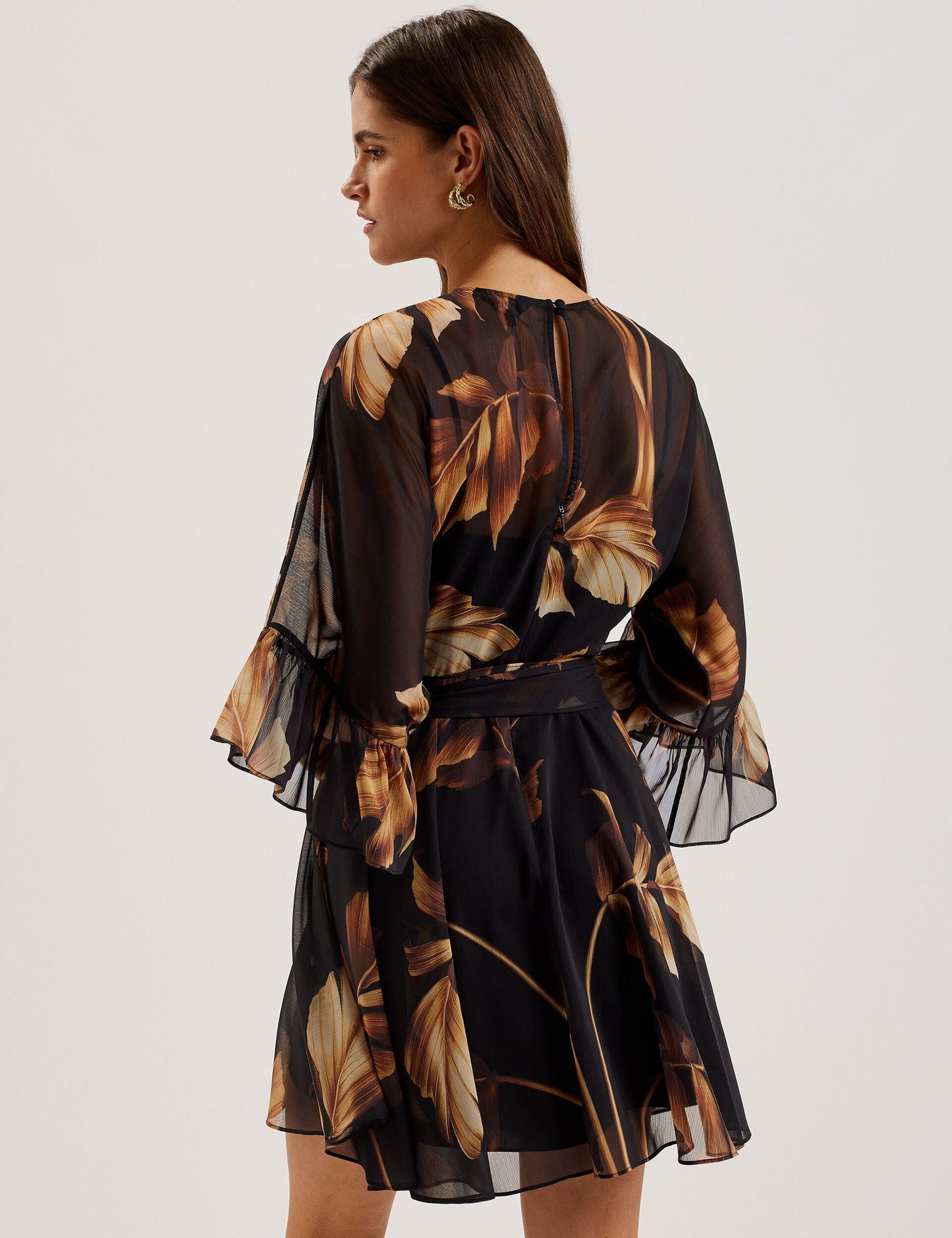 Ted Baker ELSTER - Printed Chiffon Mini Dress With Tie Waist BLACK