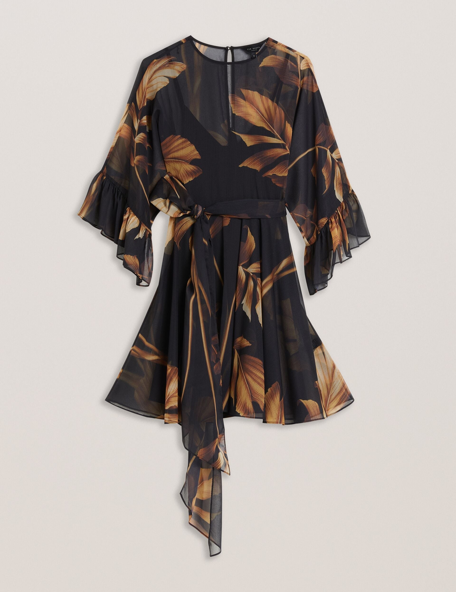 Ted Baker ELSTER - Printed Chiffon Mini Dress With Tie Waist BLACK