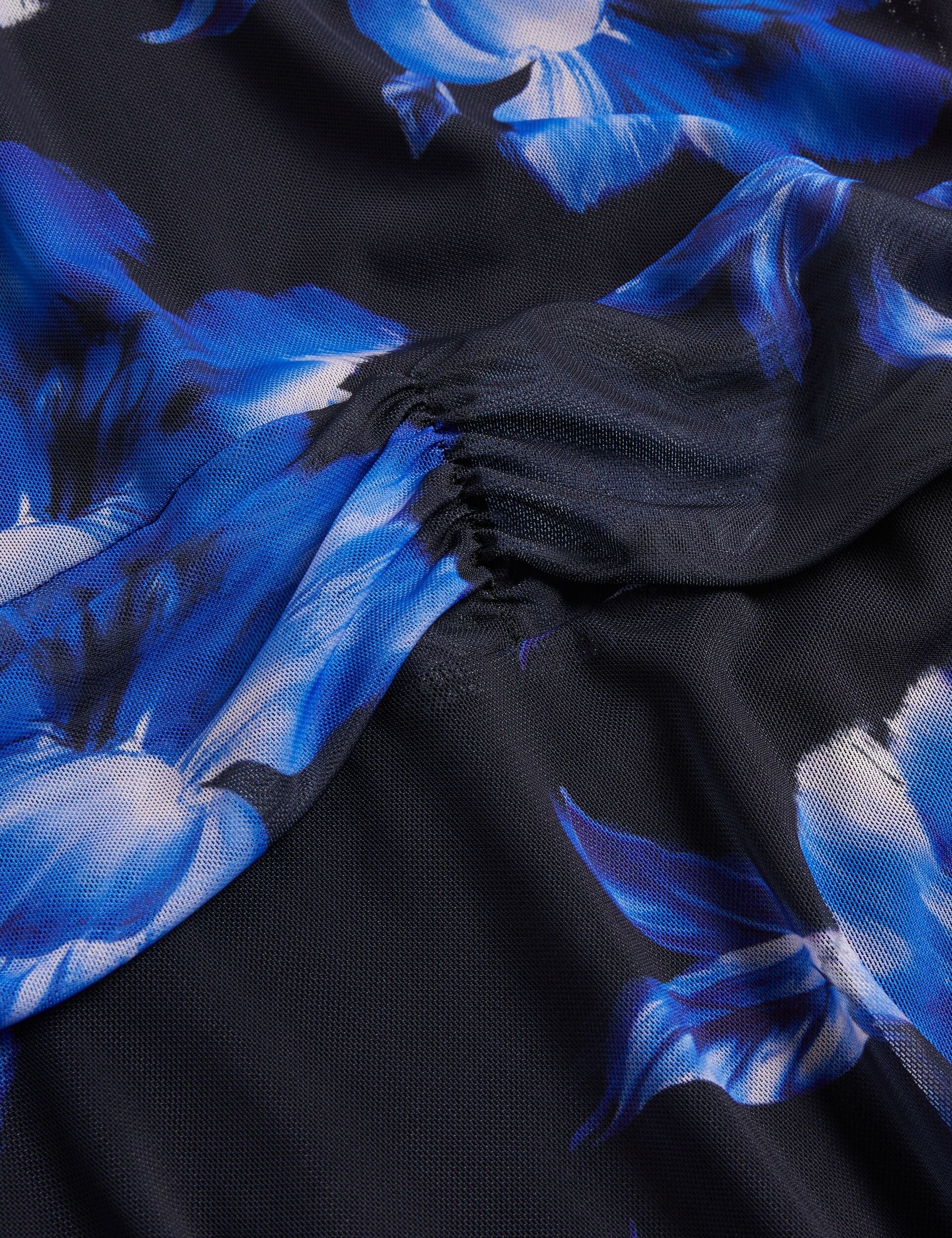 Ted Baker CARMALL - Floral Puff Sleeve Mesh Mini Dress BLUE