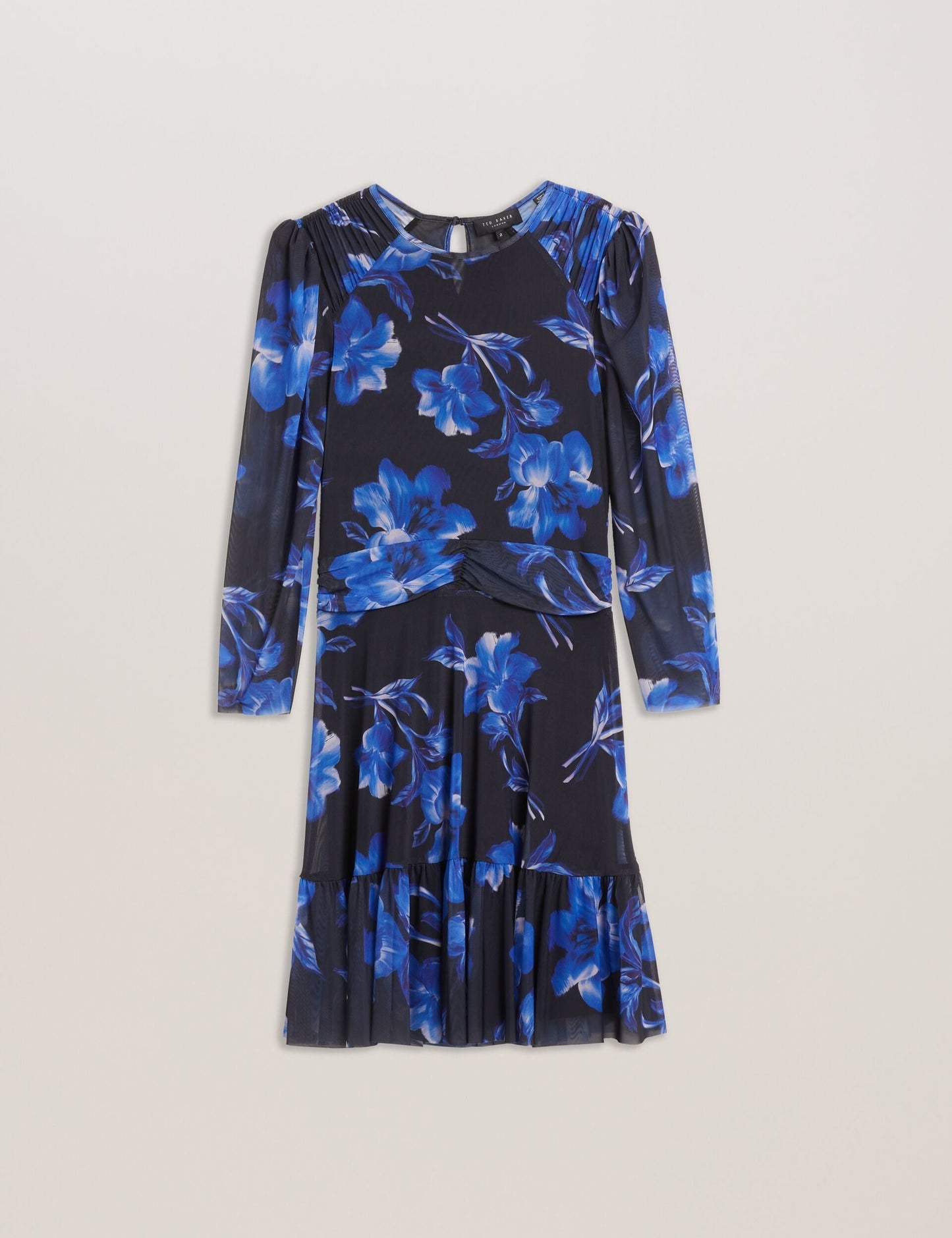 Ted Baker CARMALL - Floral Puff Sleeve Mesh Mini Dress BLUE