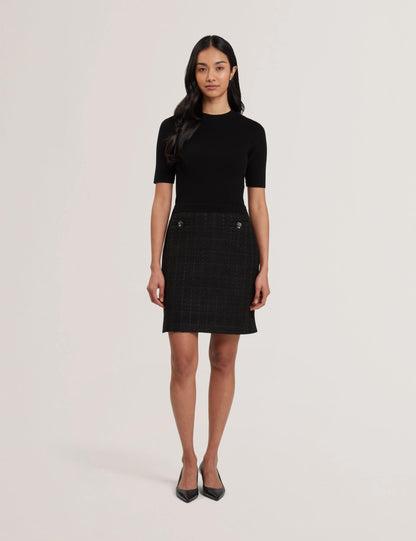 Ted Baker KOMAM - Boucle A-Line Mini Dress With Knit Bodice BLACK
