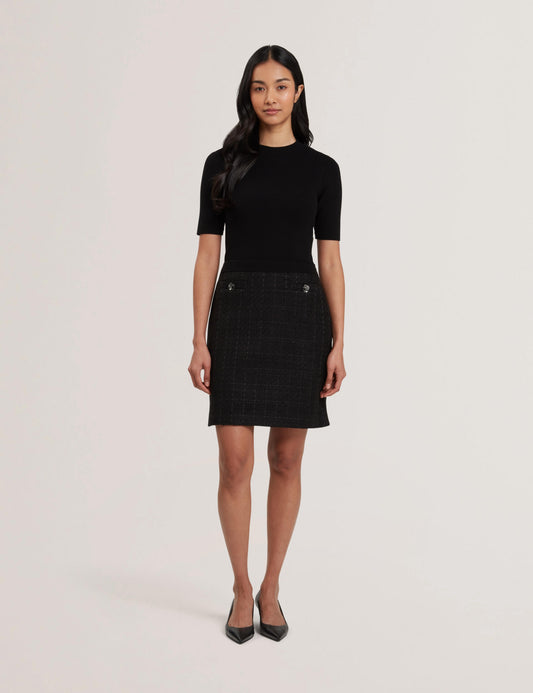 Ted Baker KOMAM - Boucle A-Line Mini Dress With Knit Bodice BLACK