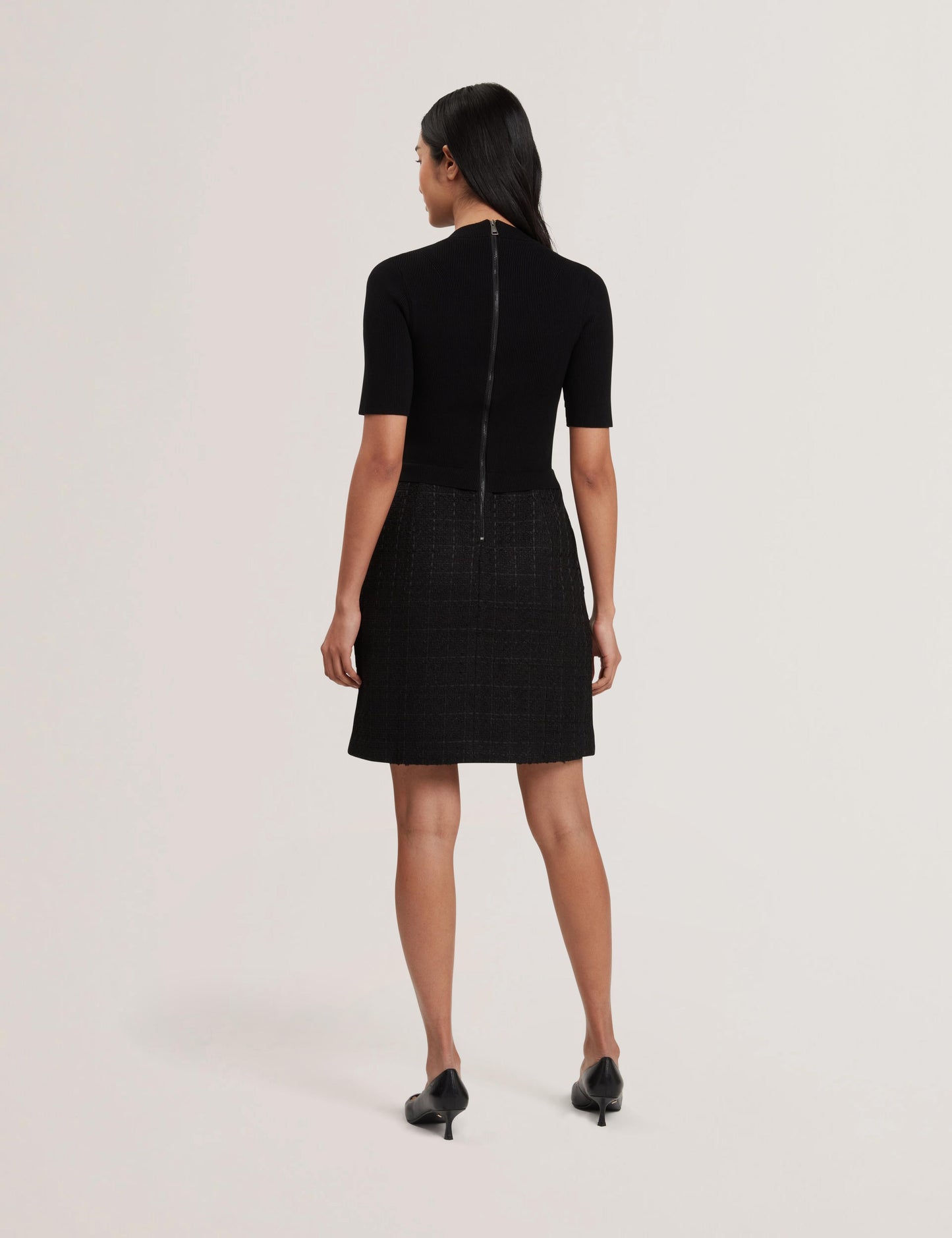 Ted Baker KOMAM - Boucle A-Line Mini Dress With Knit Bodice BLACK