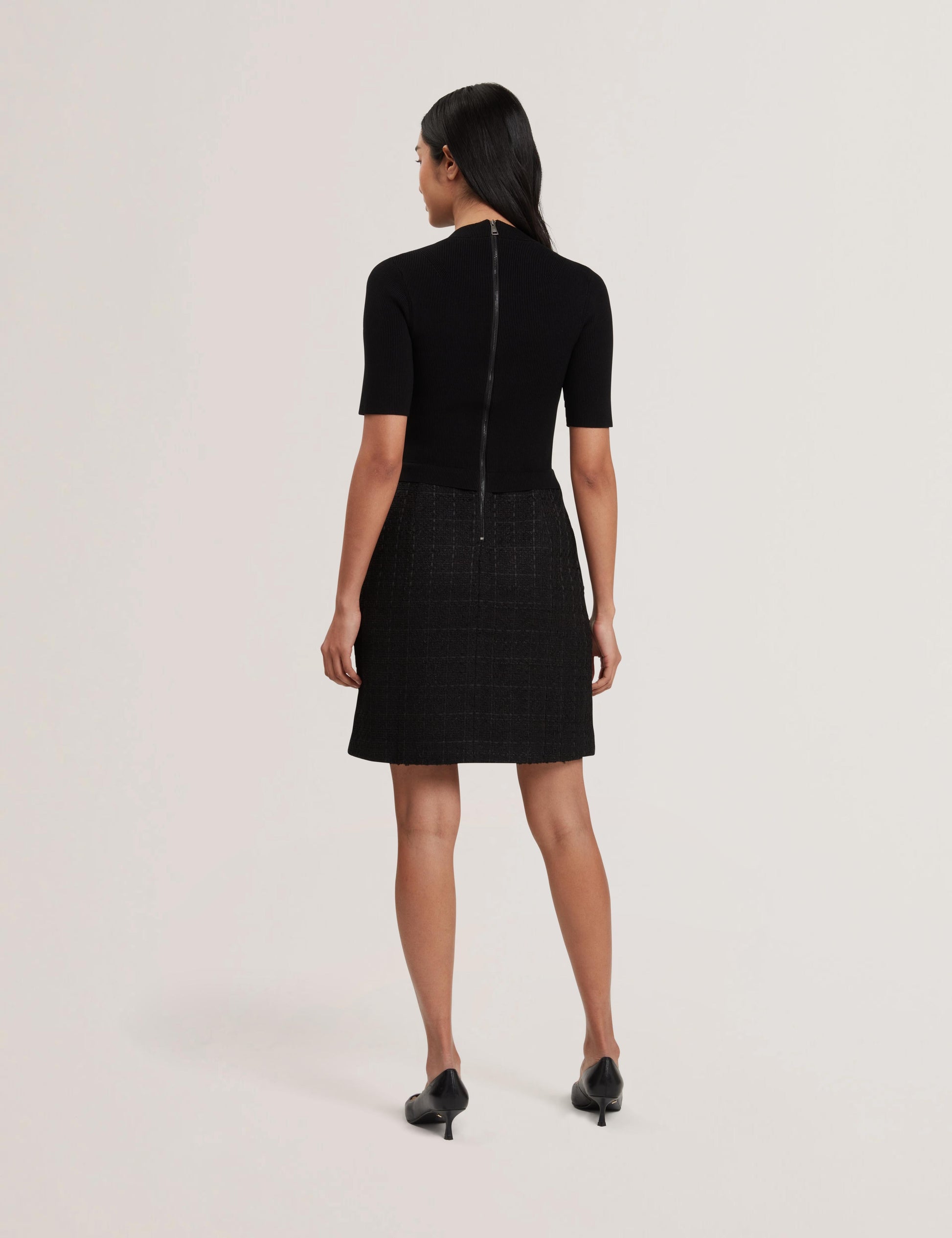 Ted Baker KOMAM - Boucle A-Line Mini Dress With Knit Bodice BLACK