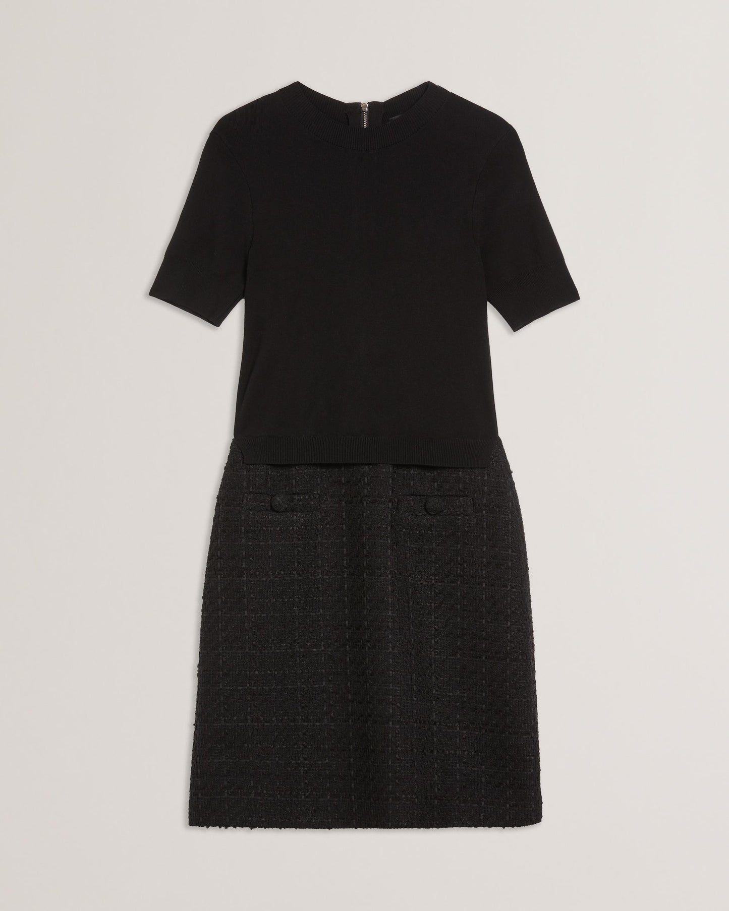 Ted Baker KOMAM - Boucle A-Line Mini Dress With Knit Bodice BLACK