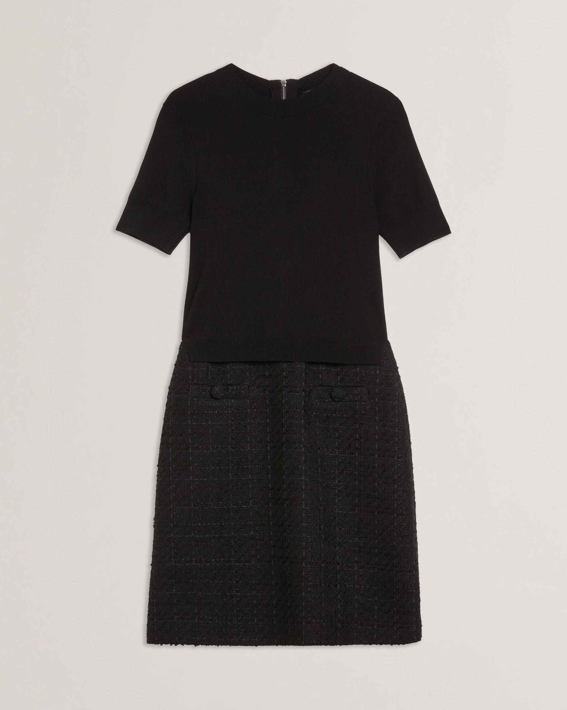 Ted Baker KOMAM - Boucle A-Line Mini Dress With Knit Bodice BLACK