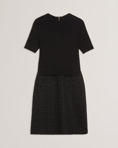 Ted Baker KOMAM - Boucle A-Line Mini Dress With Knit Bodice BLACK