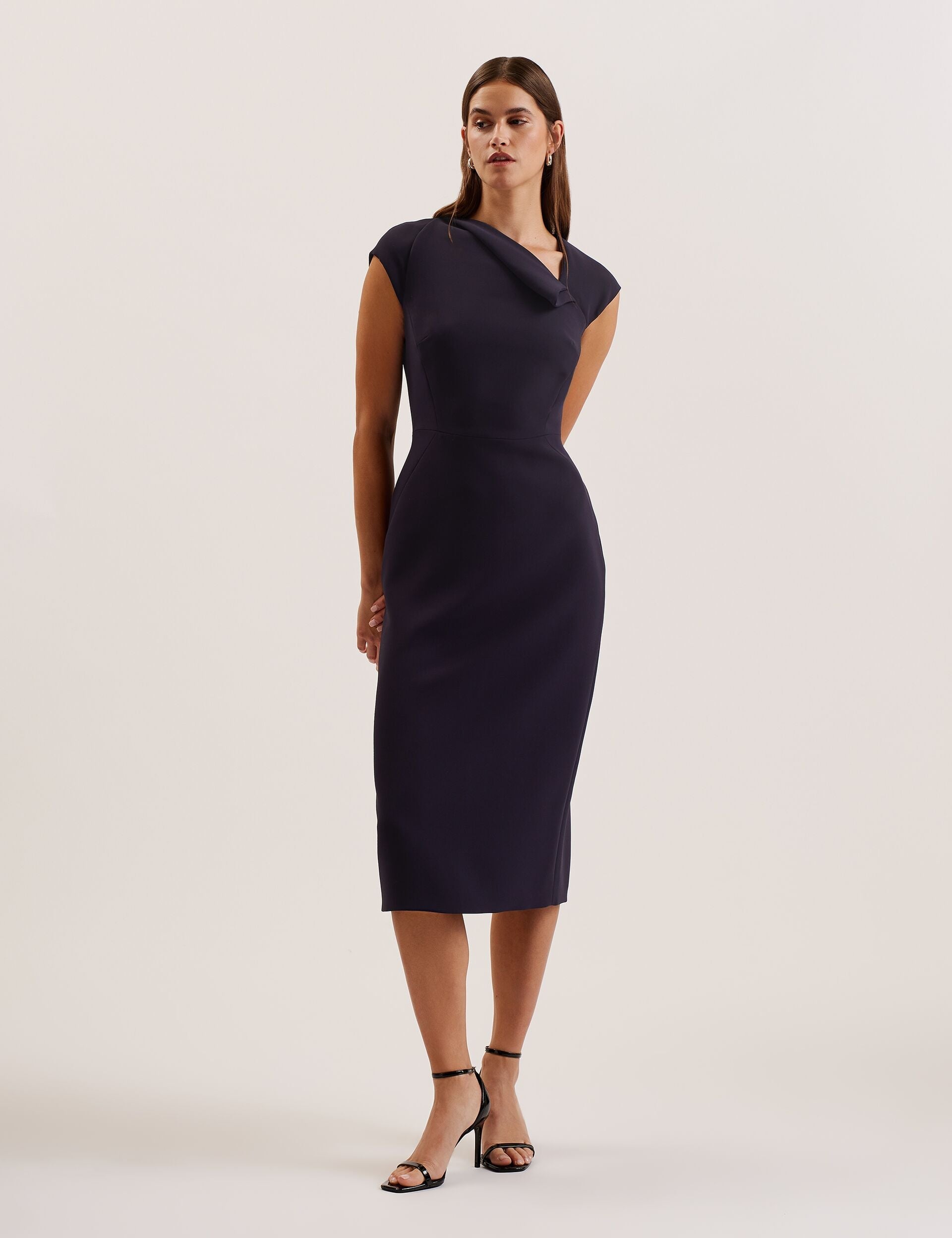 Ted Baker BAYREE - Folded Neckline Pencil Midi Dress NAVY