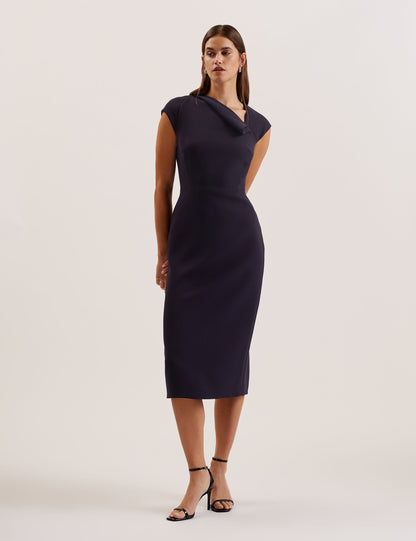 Ted Baker BAYREE - Folded Neckline Pencil Midi Dress NAVY