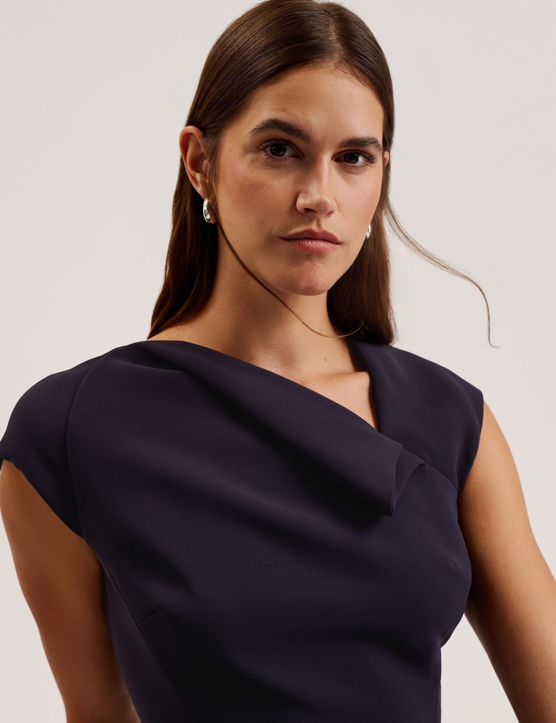 Ted Baker BAYREE - Folded Neckline Pencil Midi Dress NAVY