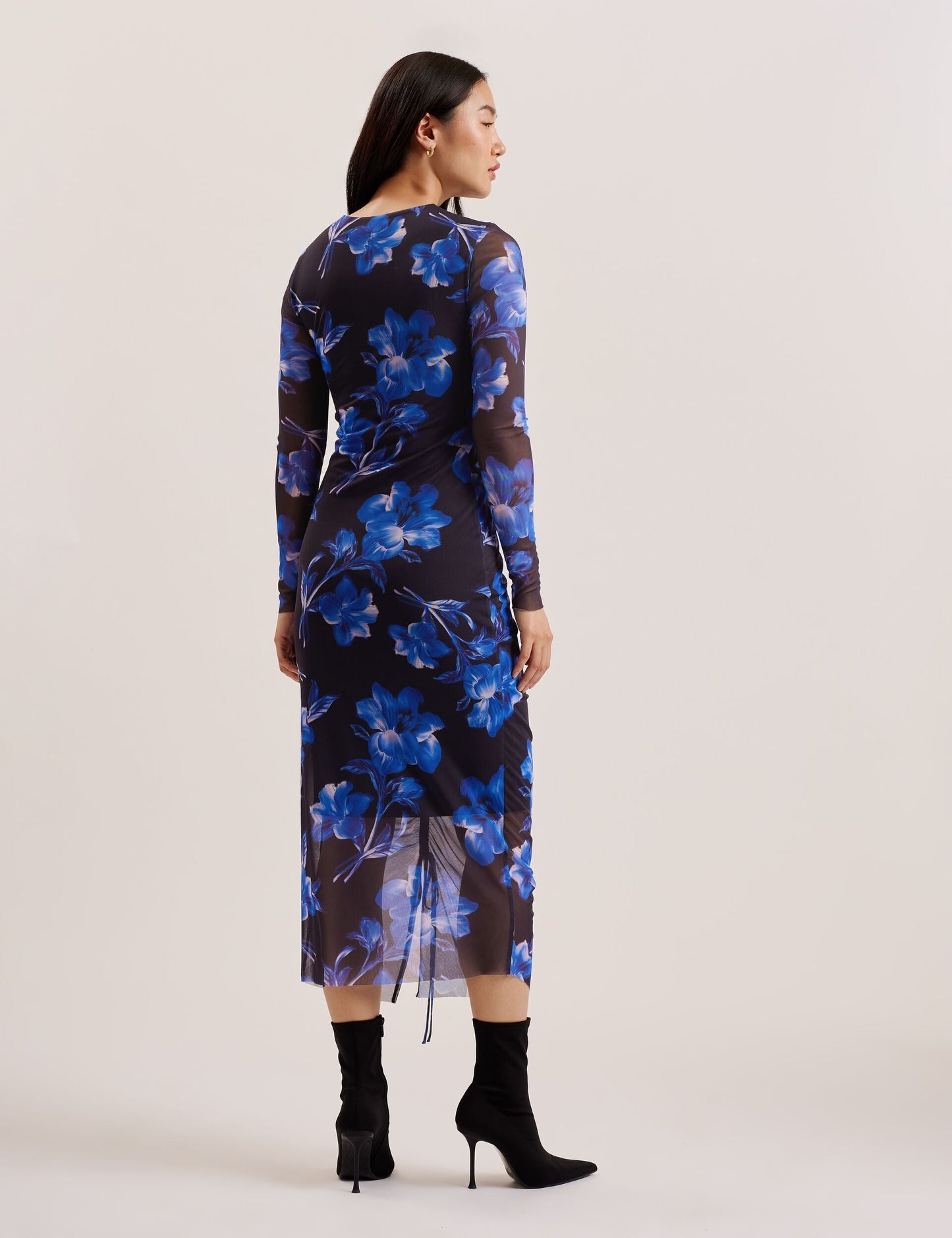 Ted Baker MARLIYY - Floral Print Bodycon Mesh Midi Dress BLUE