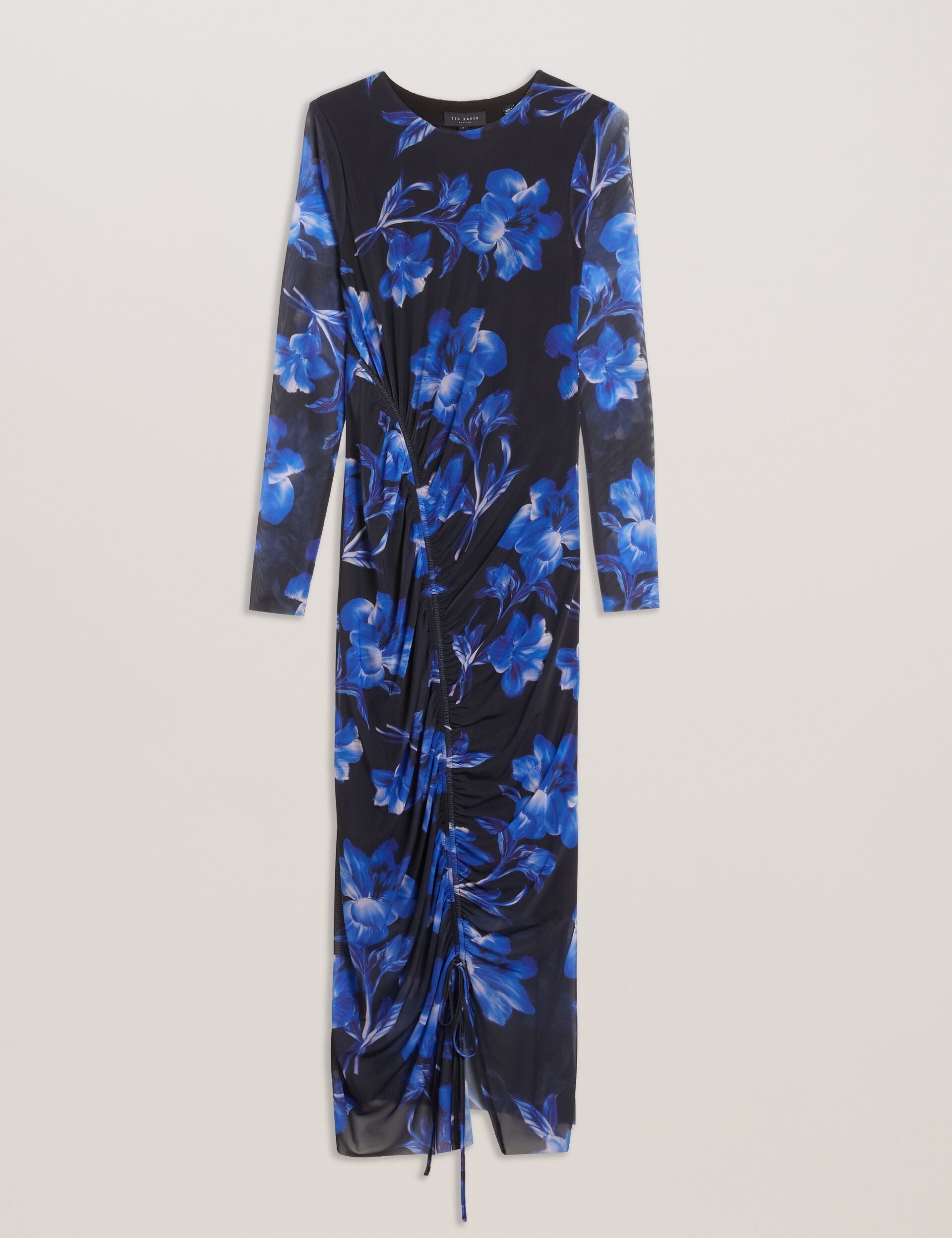 Ted Baker MARLIYY - Floral Print Bodycon Mesh Midi Dress BLUE